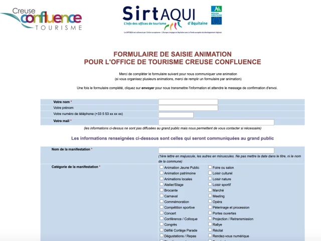 Formulaire de saisie des animations Creuse Confluence