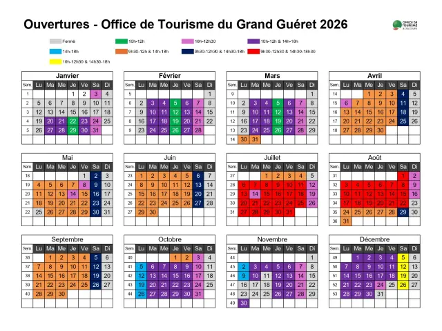 Calendriers Ouvertures 2026